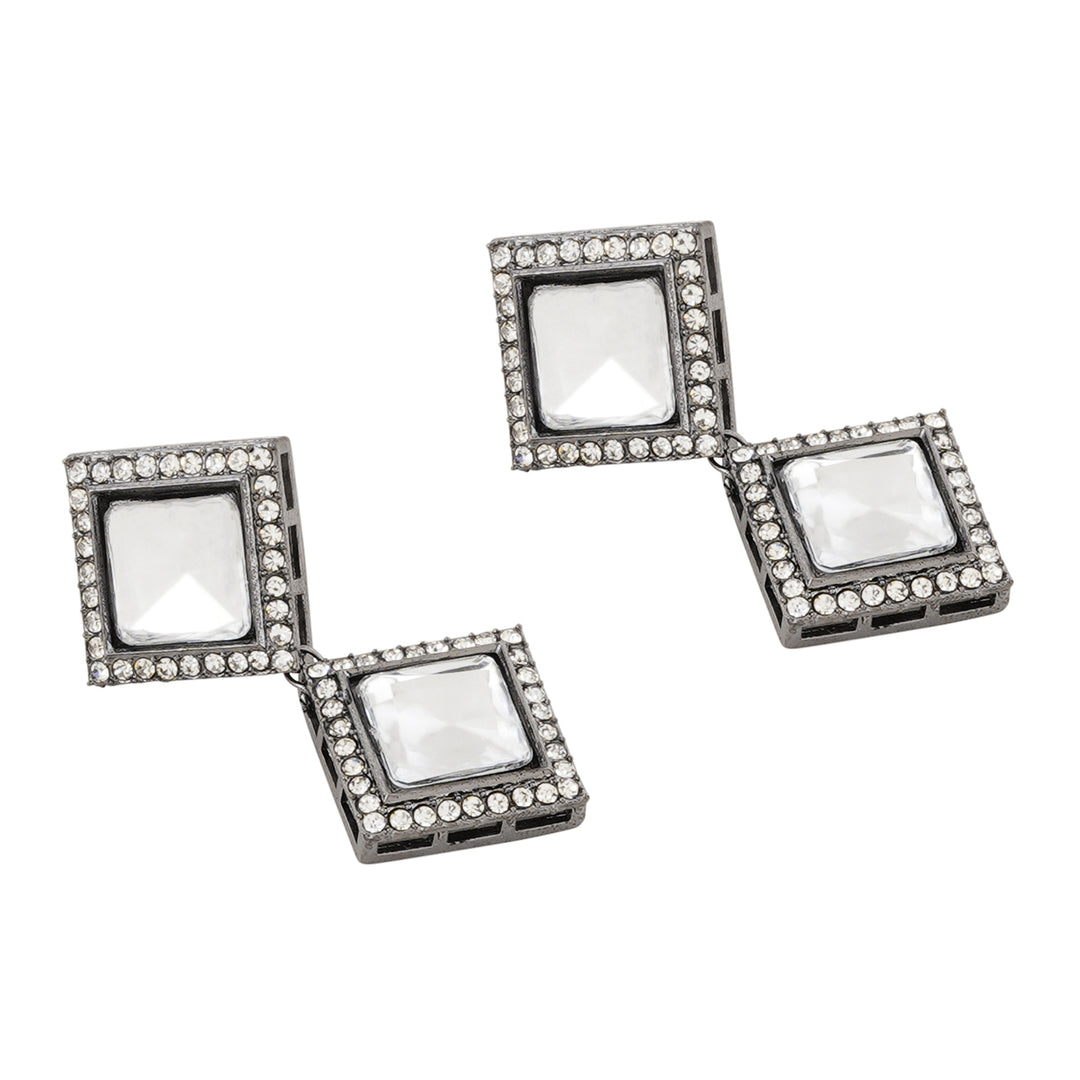 Teejh Devika Silver Oxidised Uncut Polki Set