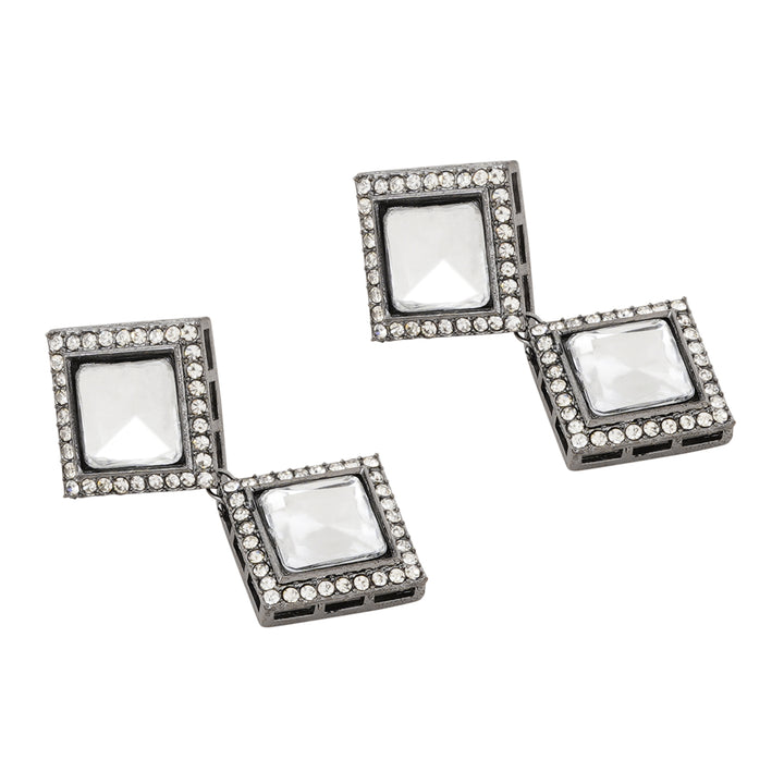 Teejh Devika Silver Oxidised Uncut Polki Set