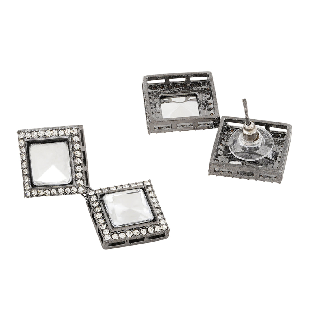 Teejh Devika Silver Oxidised Uncut Polki Set