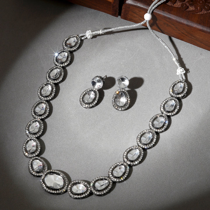 Teejh Kanak Silver Oxidised Uncut Polki Set