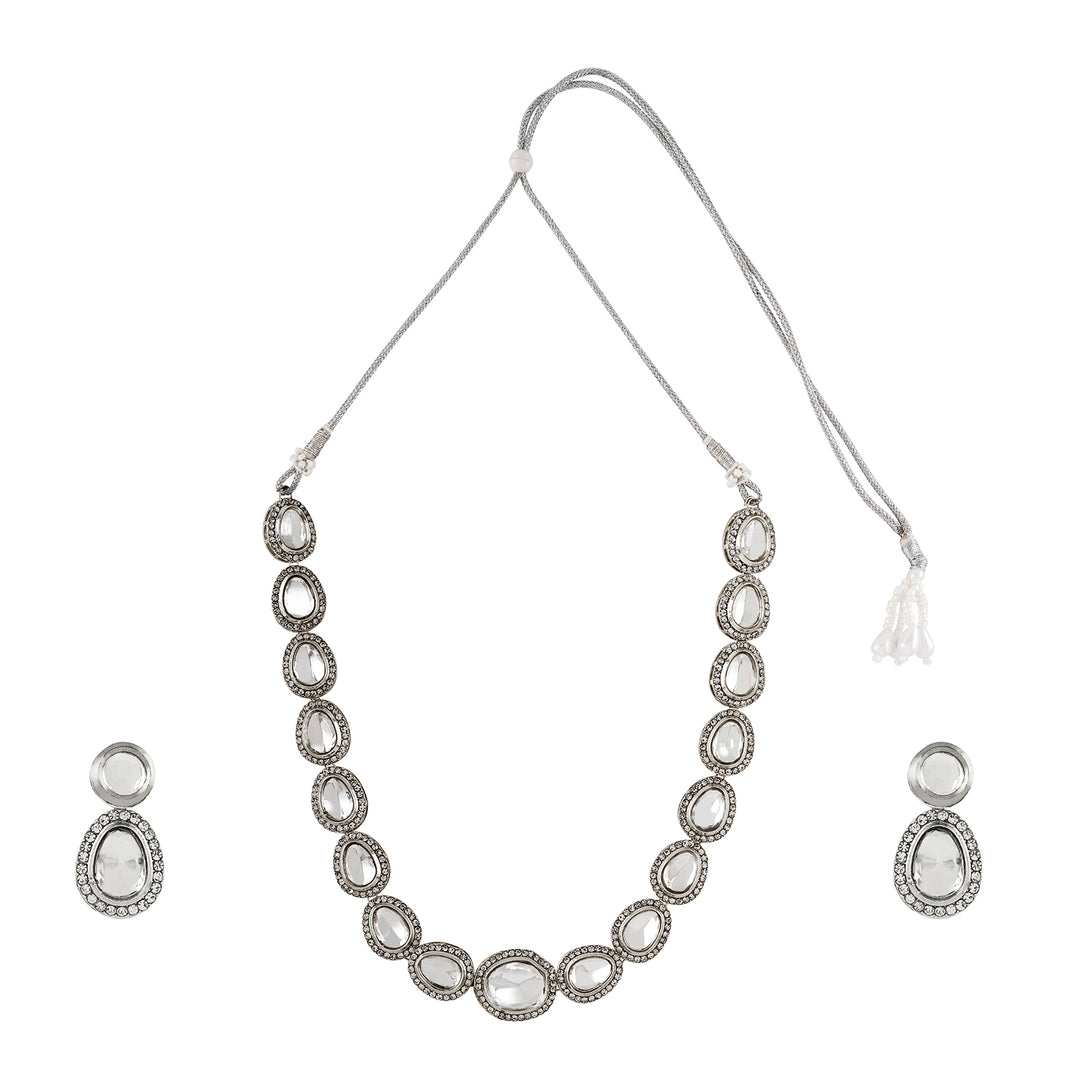 Teejh Kanak Silver Oxidised Uncut Polki Set