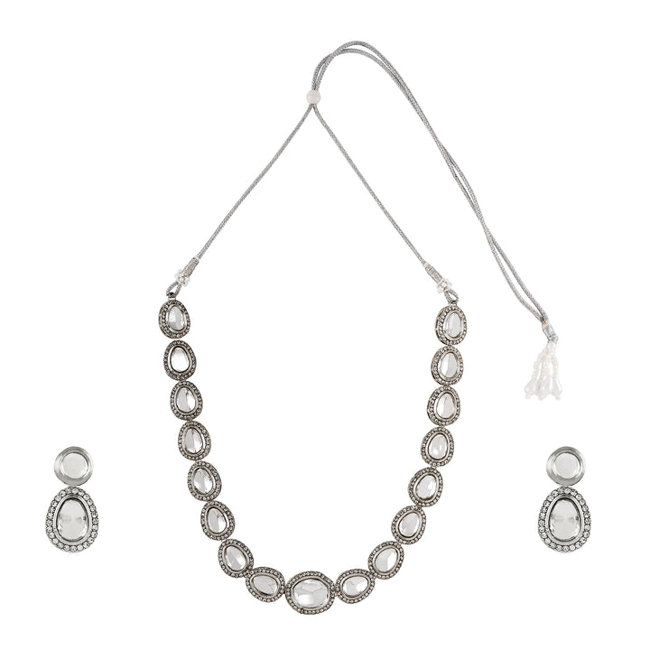 Teejh Kanak Silver Oxidised Uncut Polki Set