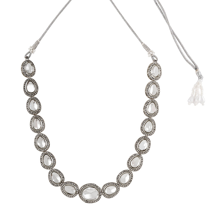 Teejh Kanak Silver Oxidised Uncut Polki Set