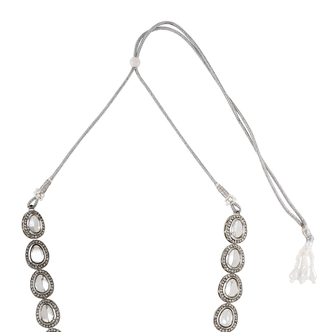 Teejh Kanak Silver Oxidised Uncut Polki Set