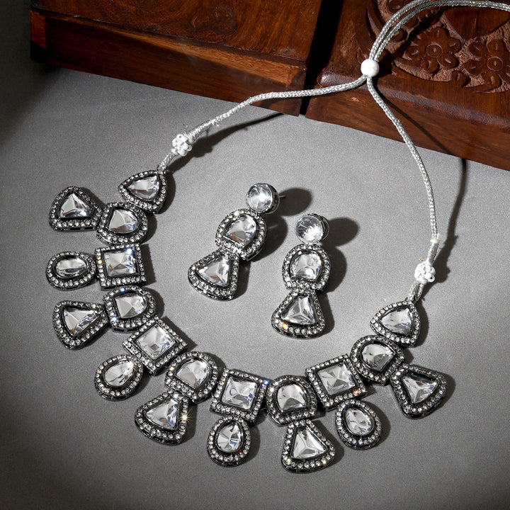 Teejh Zahra Gold and Silver Oxidised Polki Set