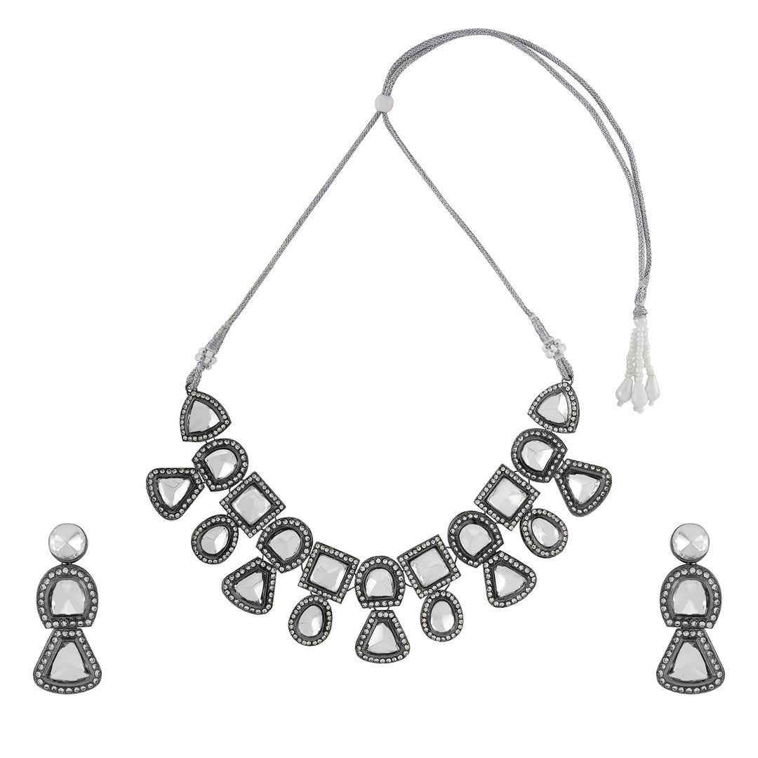 Teejh Zahra Gold and Silver Oxidised Polki Set