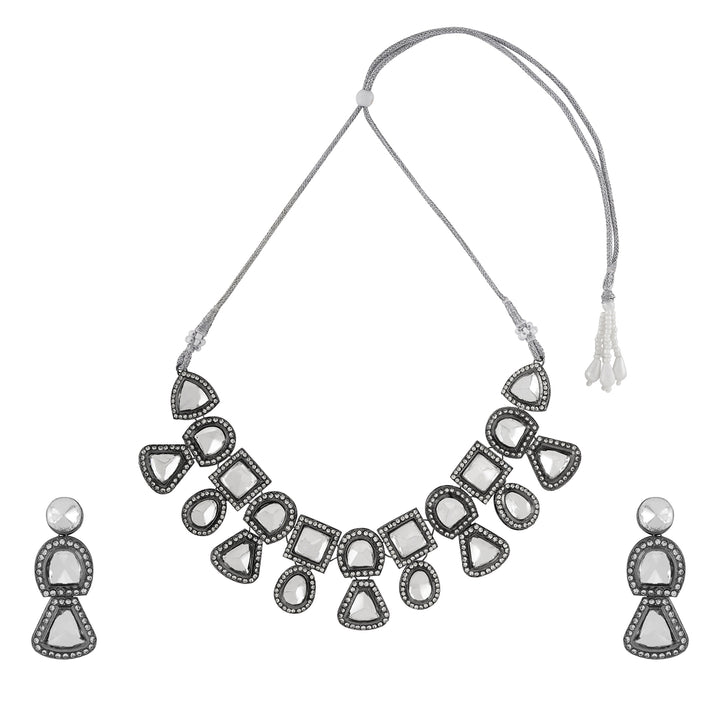 Teejh Zahra Gold and Silver Oxidised Polki Set