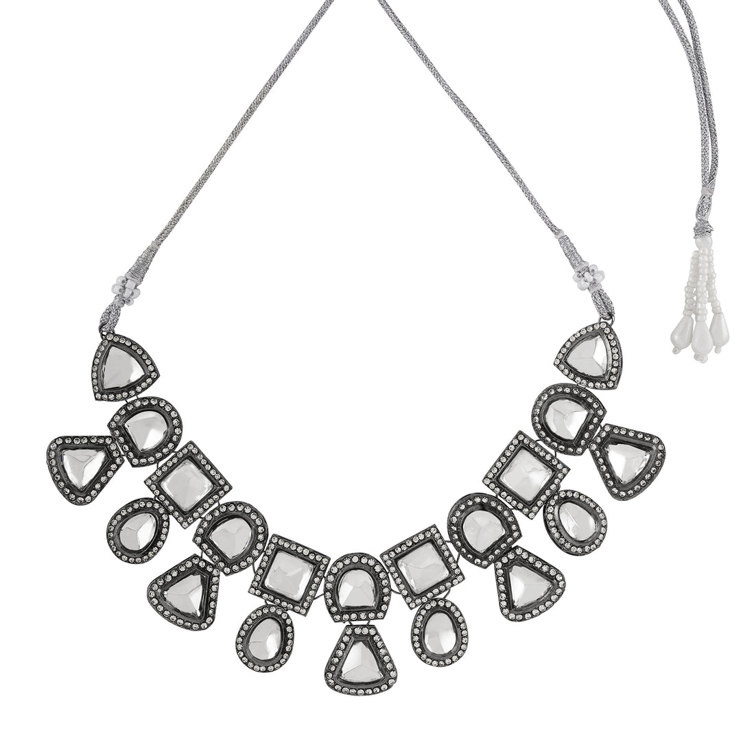 Teejh Zahra Gold and Silver Oxidised Polki Set