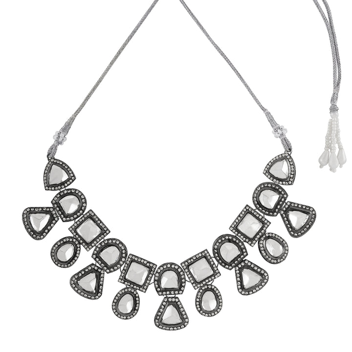 Teejh Zahra Gold and Silver Oxidised Polki Set