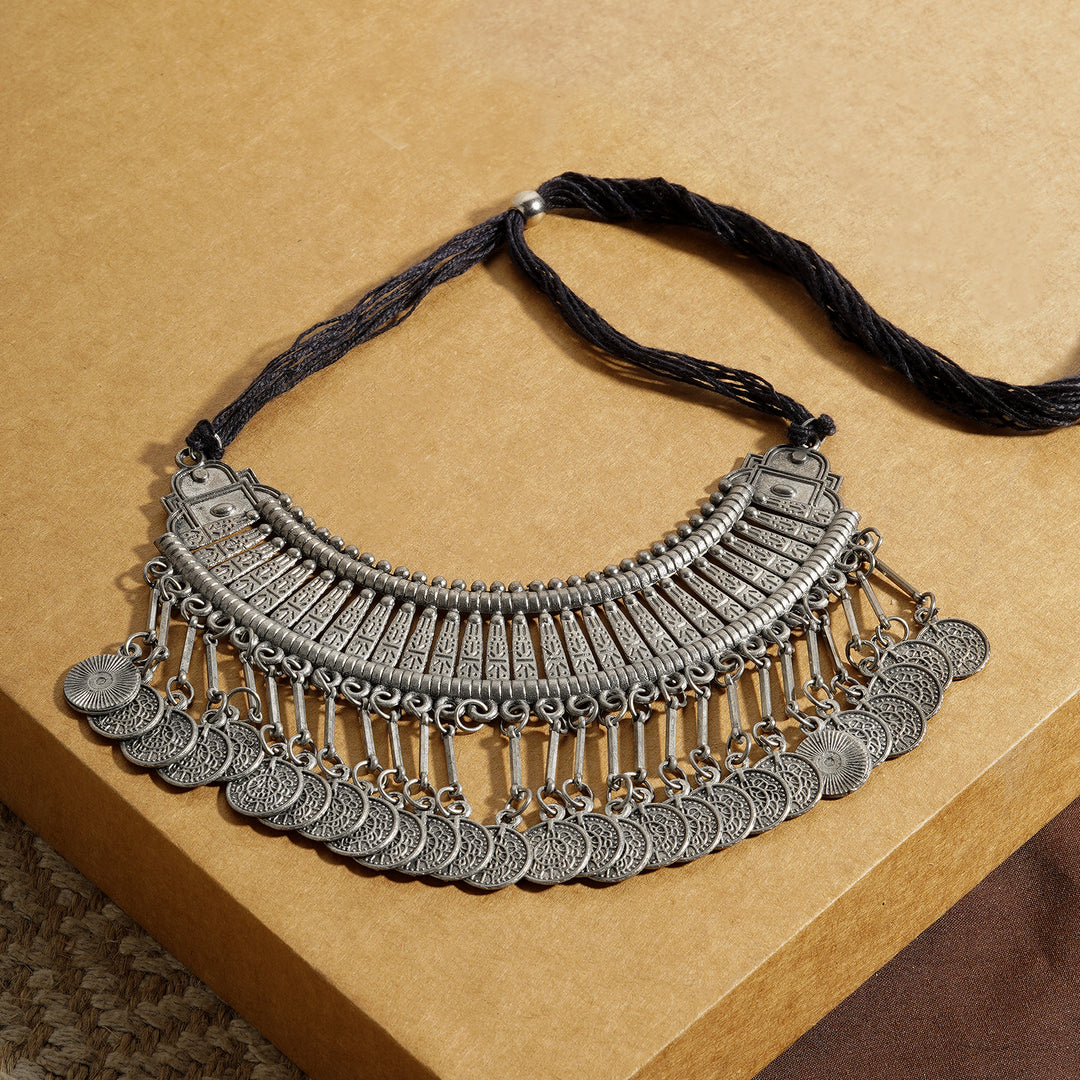 Chamak Silver Oxidised Necklace