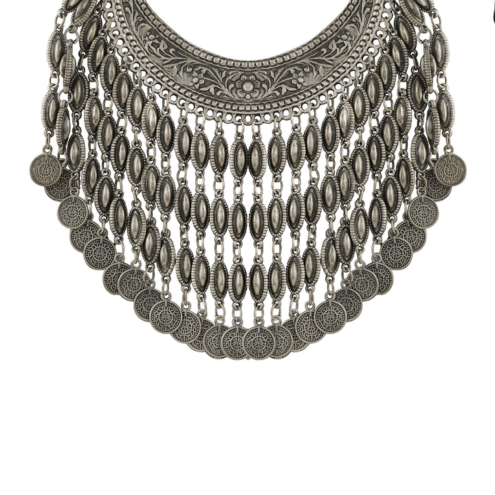 Rivaaz Silver Oxidised Necklace Set