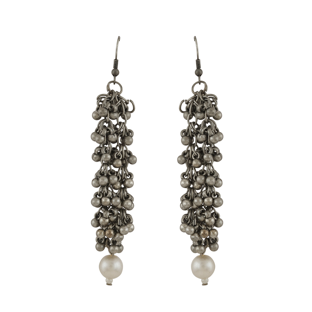 Ruksaar Silver Oxidised Pearl Necklace Set