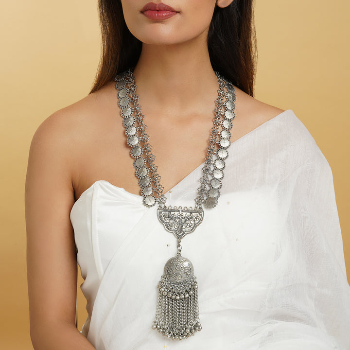 Vrish Silver Oxidised Necklace