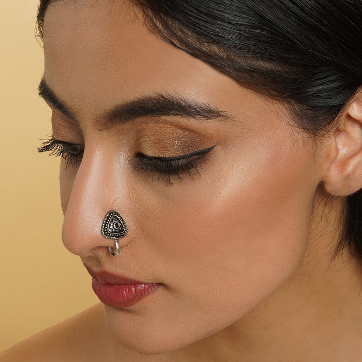 Naksha Silver Oxidised Nose Pin