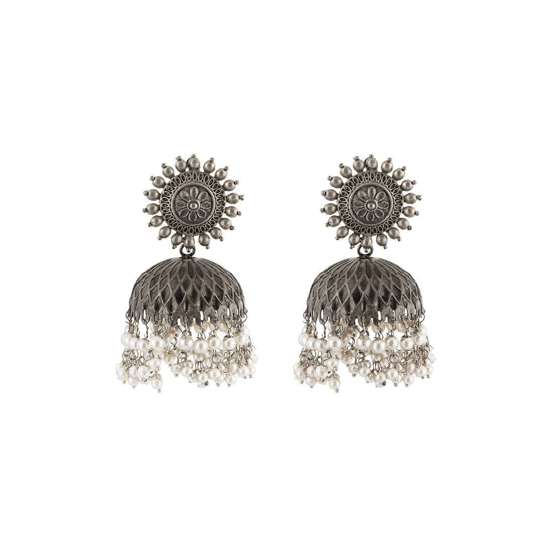 Vedha Silver Oxidised Pearl Earring