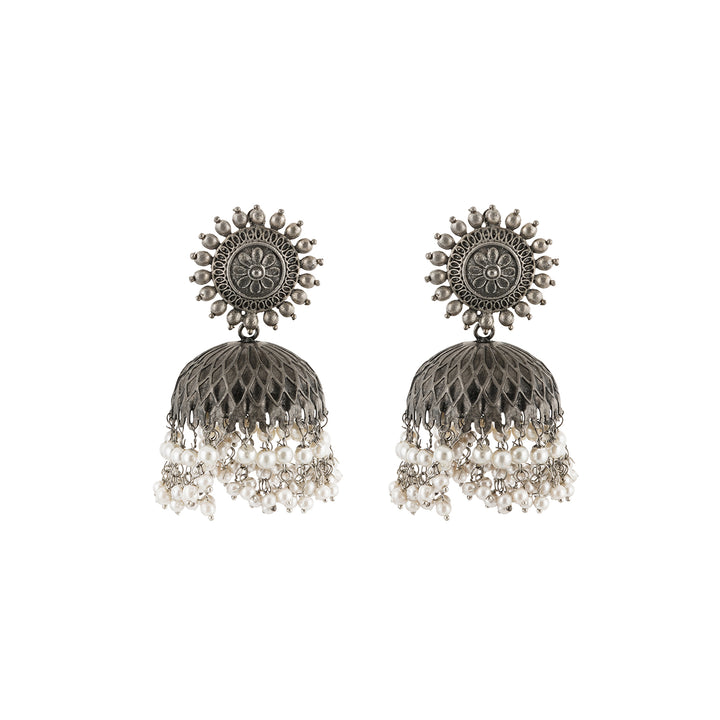 Vedha Silver Oxidised Pearl Earring