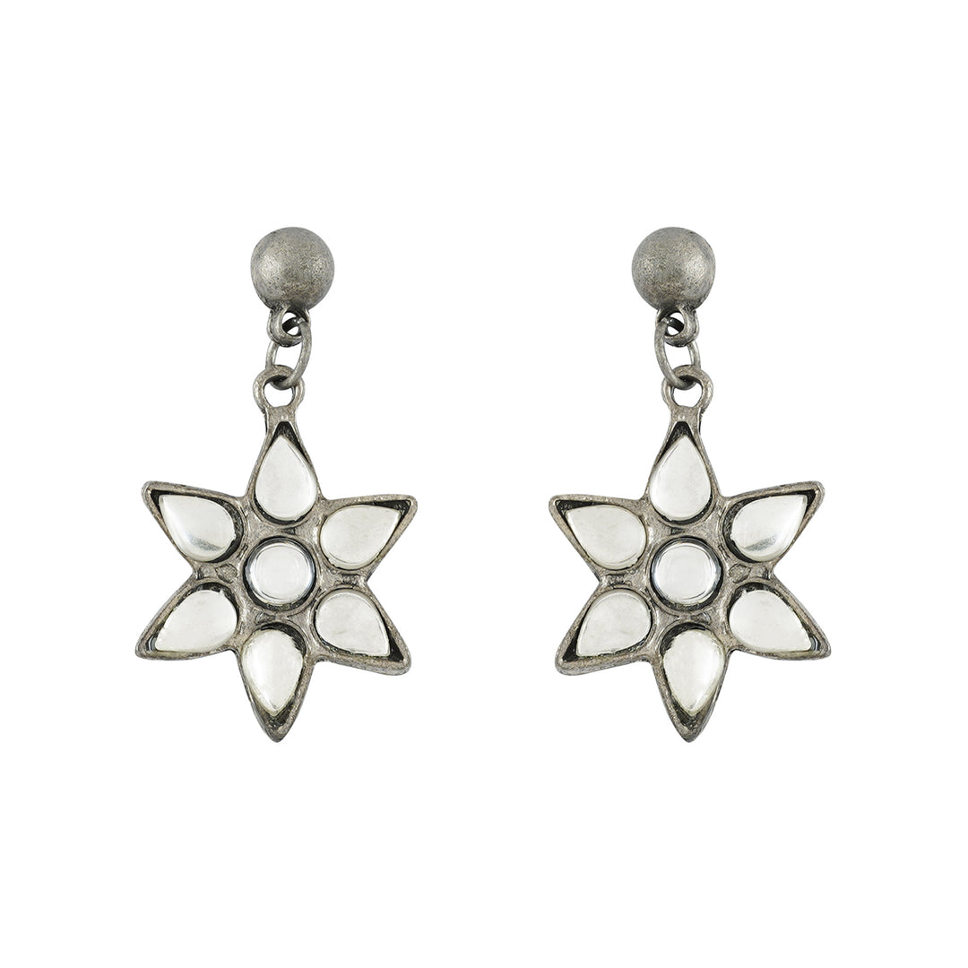 Dravya Silver Oxidised White stone  Necklace Set