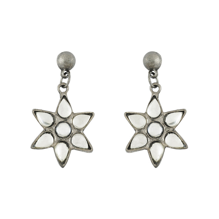 Dravya Silver Oxidised White stone  Necklace Set