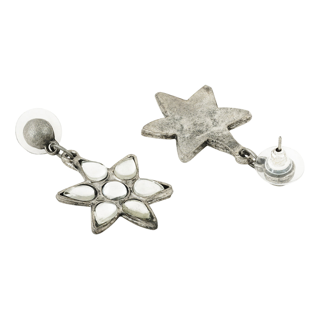 Dravya Silver Oxidised White stone  Necklace Set