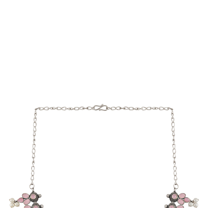 Nishan Silver Oxidised Pink Stone and Pearl Necklace Set