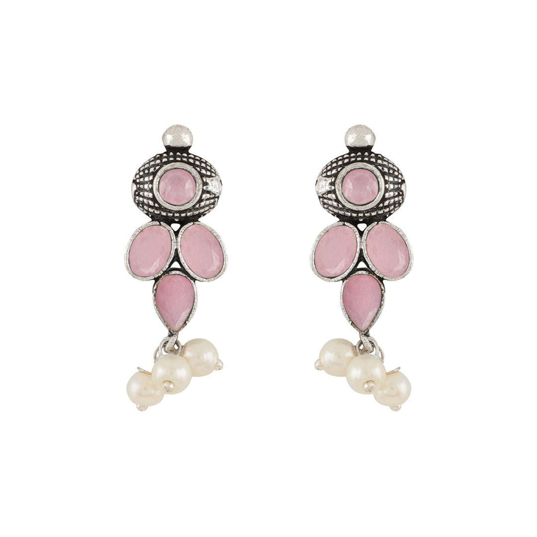 Nishan Silver Oxidised Pink Stone and Pearl Necklace Set