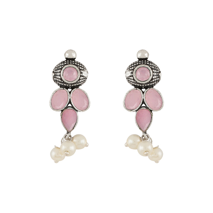 Nishan Silver Oxidised Pink Stone and Pearl Necklace Set