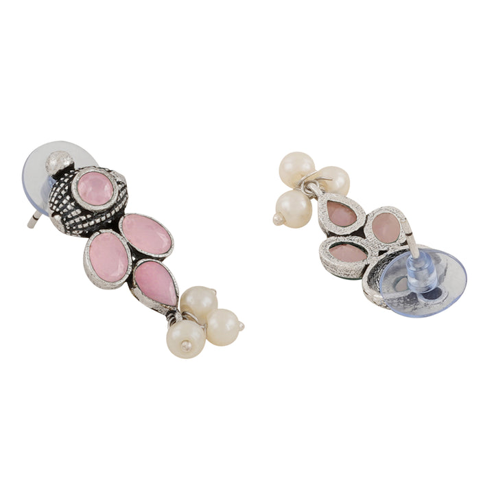 Nishan Silver Oxidised Pink Stone and Pearl Necklace Set