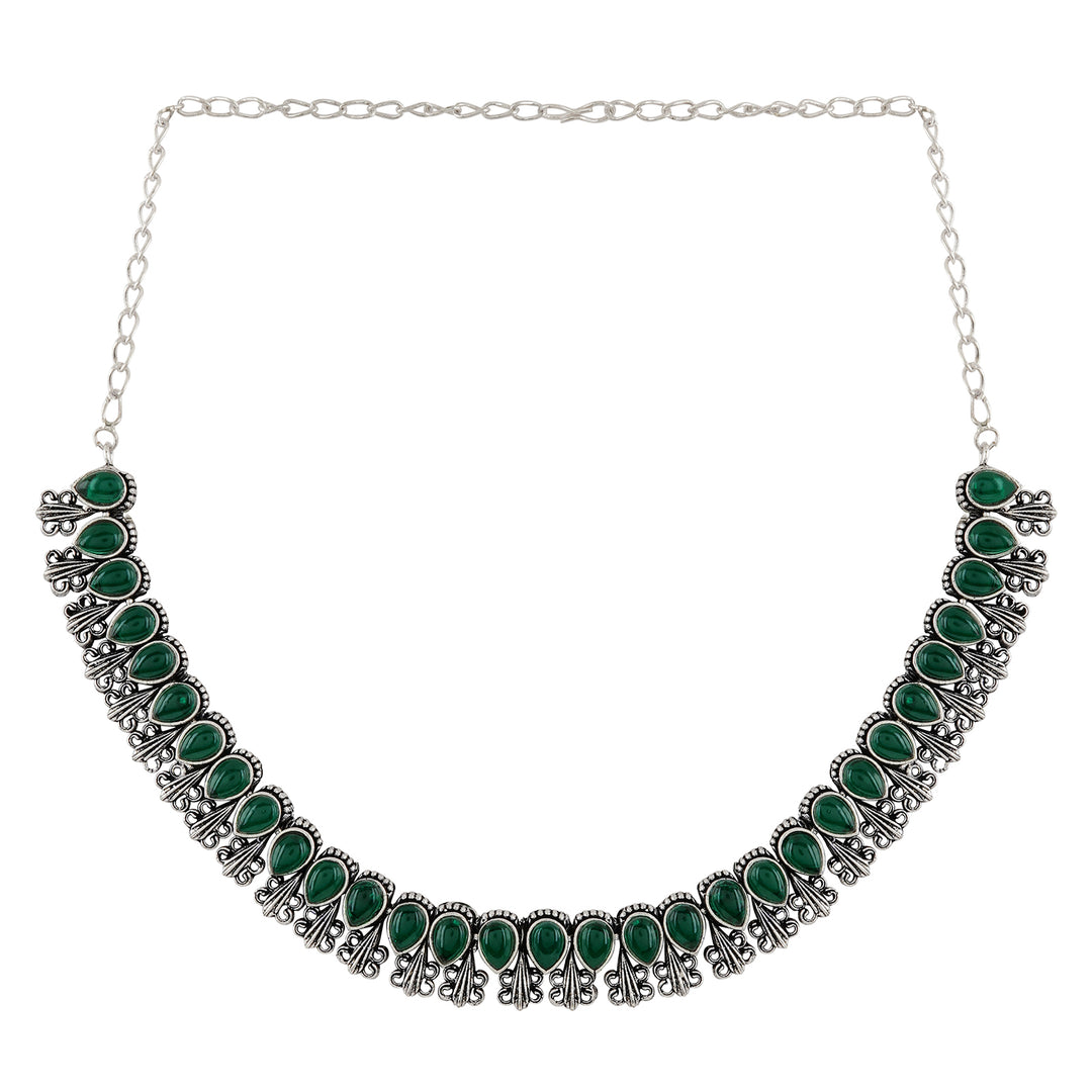 Teejh Silver Green Blossom Necklace Set