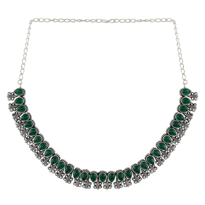 Teejh Silver Green Blossom Necklace Set