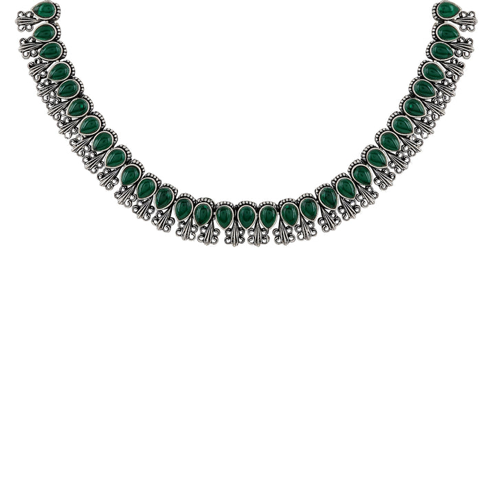 Teejh Silver Green Blossom Necklace Set