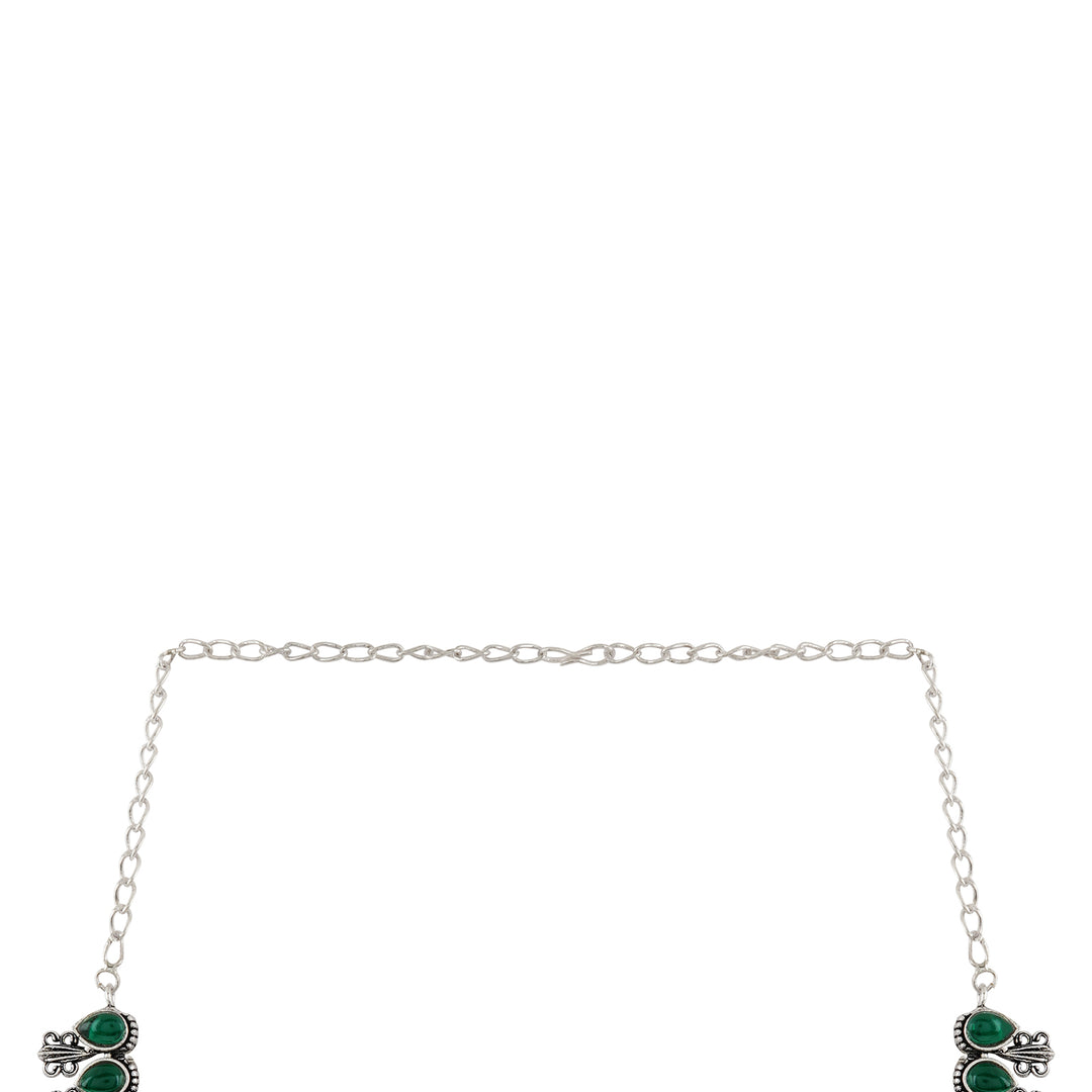 Teejh Silver Green Blossom Necklace Set