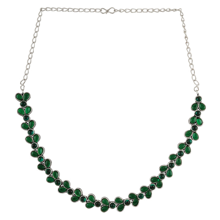 Teejh Silver and Green Petal Fusion Necklace set