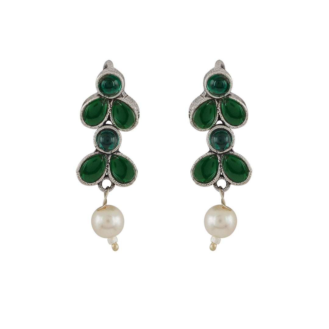 Teejh Silver and Green Petal Fusion Necklace set