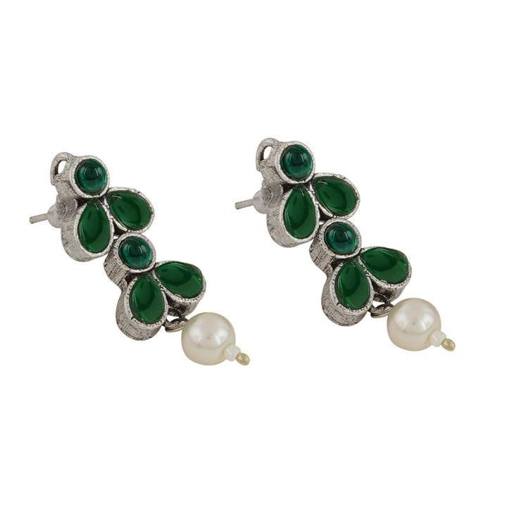 Teejh Silver and Green Petal Fusion Necklace set