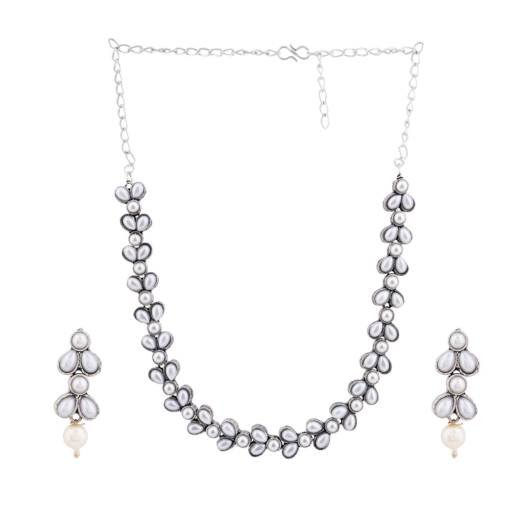 Chaand Silver Oxidised Pearl Necklace Set