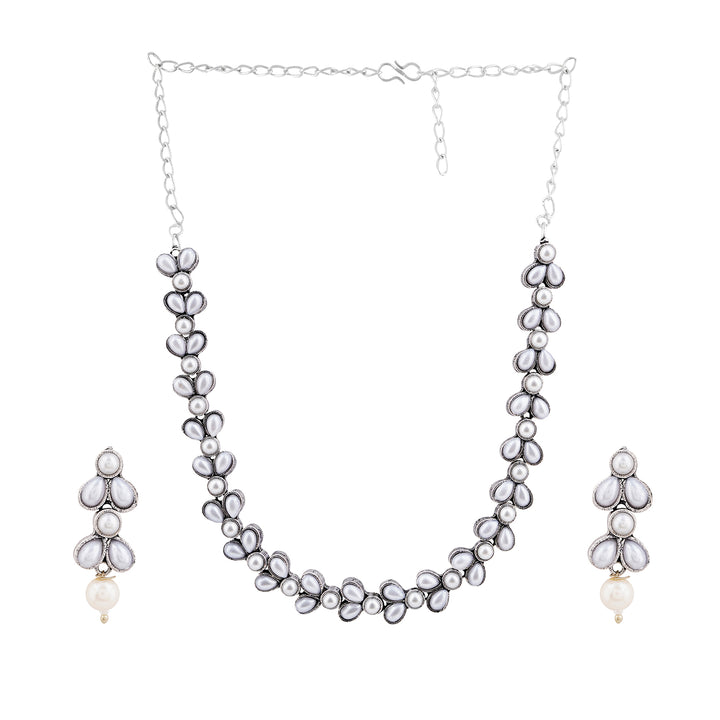 Chaand Silver Oxidised Pearl Necklace Set