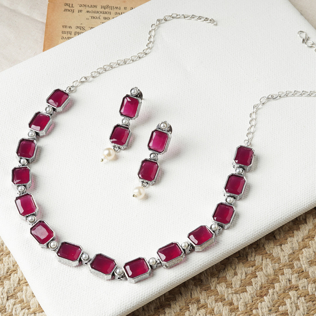 Teejh Silver Noir Red Elegant Set