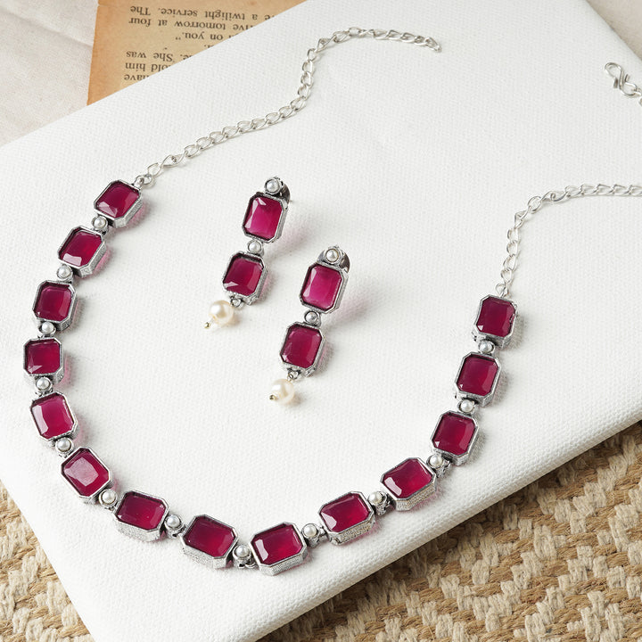 Teejh Silver Noir Red Elegant Set