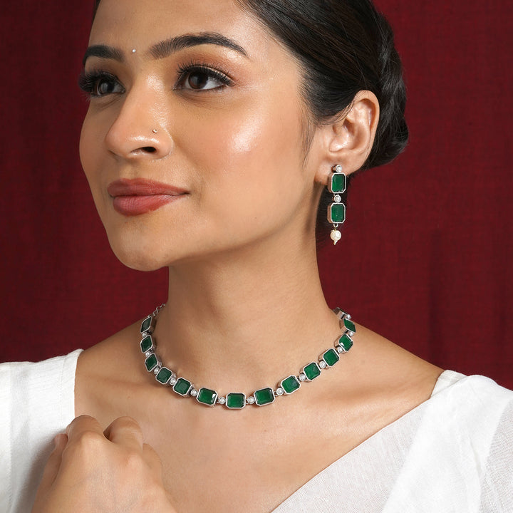 Teejh Silver Noir Green Elegant Set