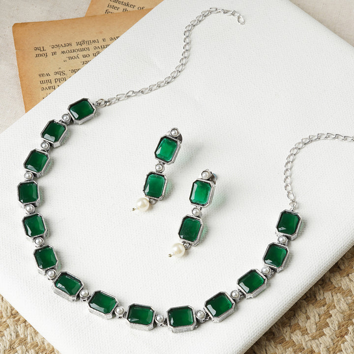 Teejh Silver Noir Green Elegant Set