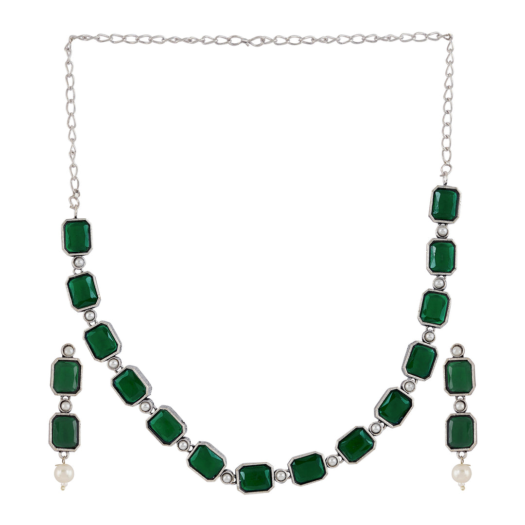 Teejh Silver Noir Green Elegant Set