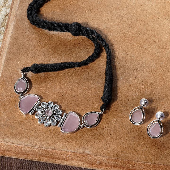 Teejh Silver and Pink Medow Necklace Set