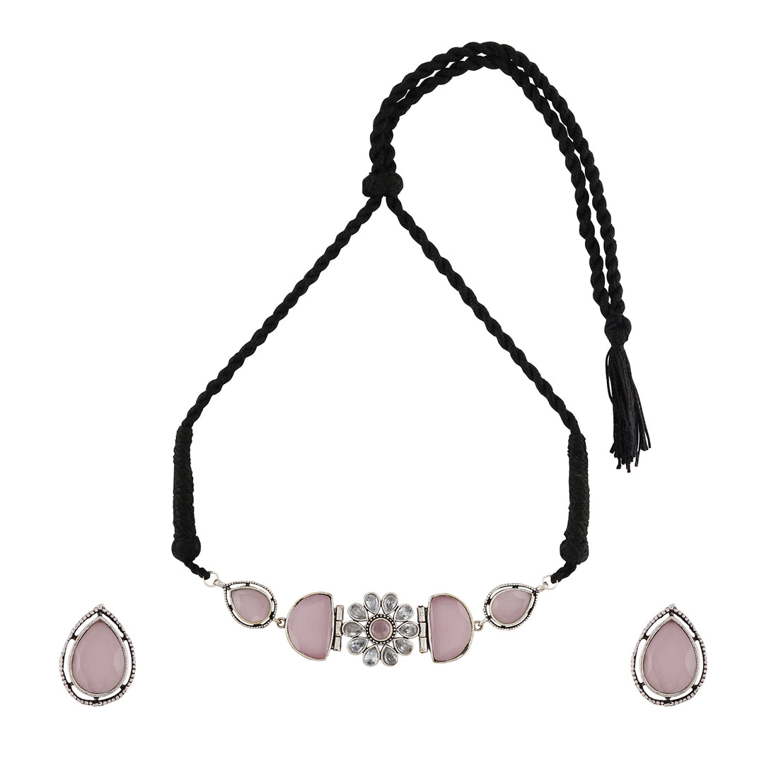 Teejh Silver and Pink Medow Necklace Set