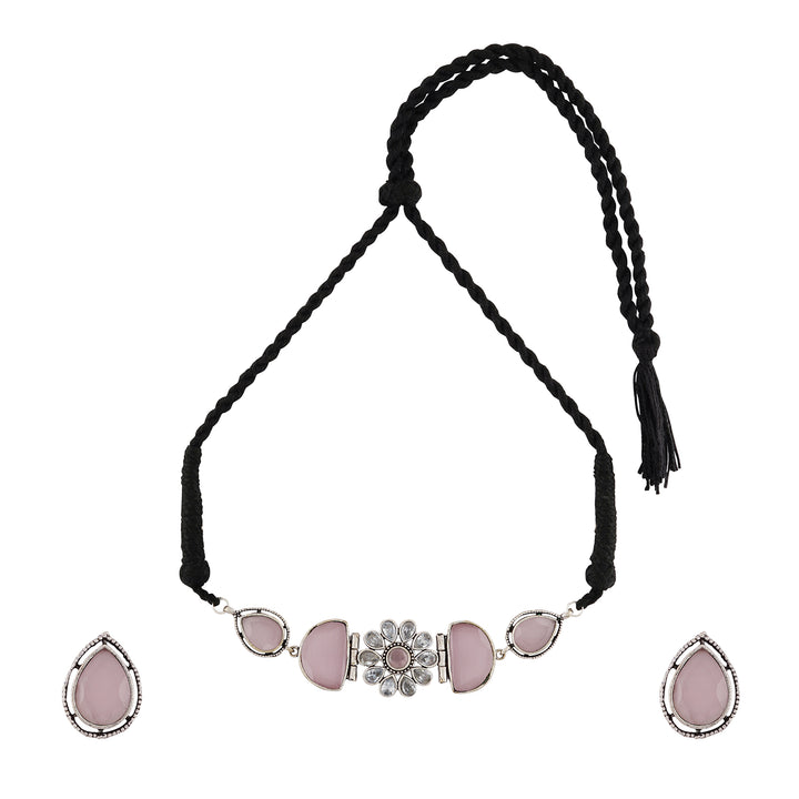 Teejh Silver and Pink Medow Necklace Set