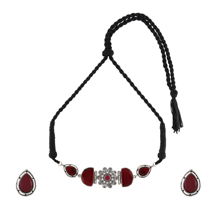 Teejh Silver and Red Medow Necklace Set