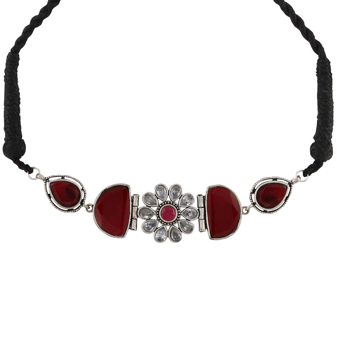 Teejh Silver and Red Medow Necklace Set