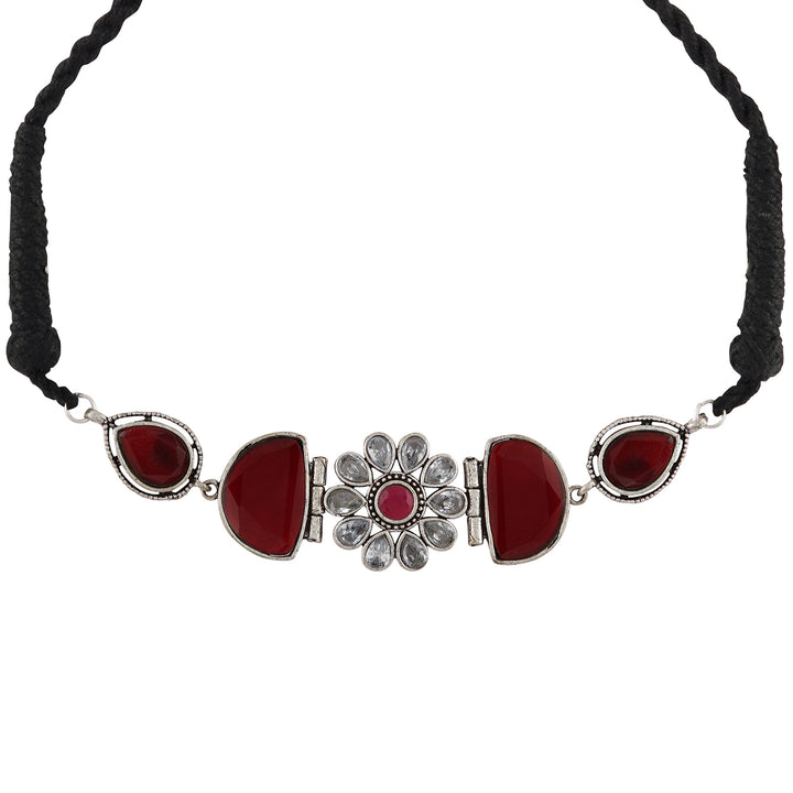 Teejh Silver and Red Medow Necklace Set