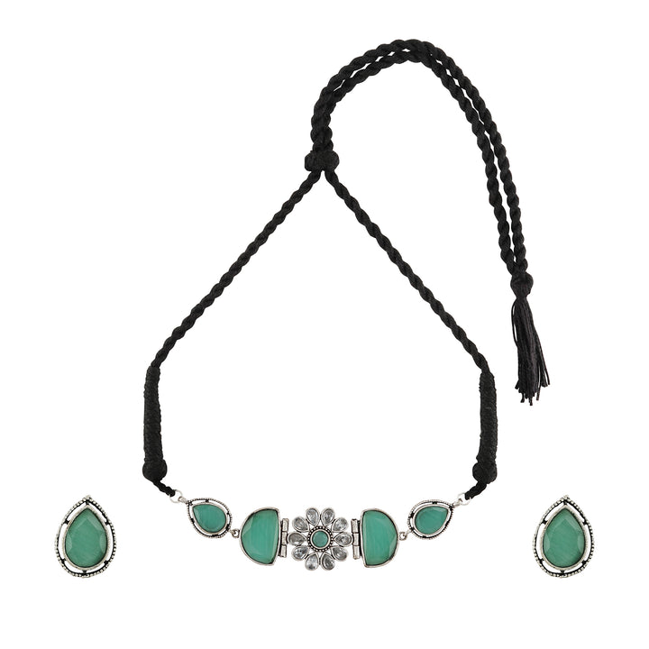 Teejh Silver and Sea Green Medow Necklace Set