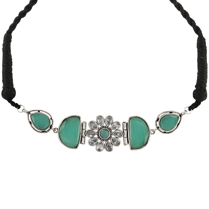 Teejh Silver and Sea Green Medow Necklace Set