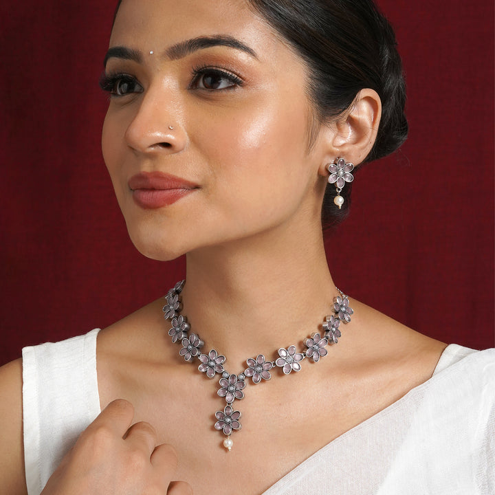 Teejh Silver Pink and Floral Motif Set
